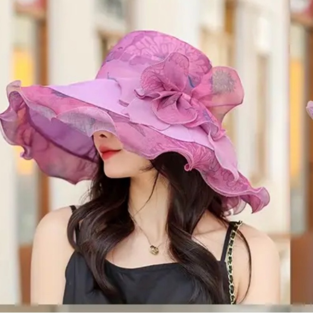 Elegant Pink Floral Women's Hat - Picture 2 of 4